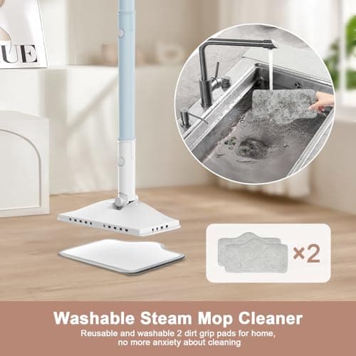 7-in-1 Steam Mop, 1200W Rotated Steam Cleaner for Home, 2 Modes, 400ML Removable Tank, 23FT Power Cord, 2 Pads, Multi-Surface Steamer for Hard Floor, Laminate Floor, Tiles Cleaning (Sky Blue) 7