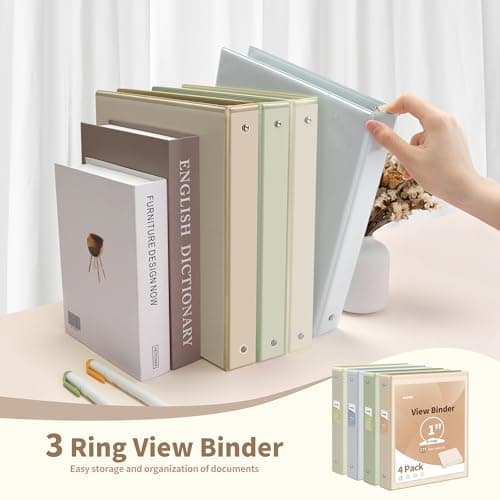 SUNEE 3 Ring Binder 1 Inch 4 Pack, Clear View Binder Three Ring PVC-Free (Fit 8.5x11 Inches) for School Binder or Office Binder Supplies, Assorted Pastel Binder 6