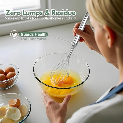 Stainless Steel Whisk for Cooking Kitchen Non Stick Balloon Wire Metal Baking Whisk Egg Beater for Blending, Whisking Beating,Dishwasher Safe, 12inch (Stainless Steel Handle) 5