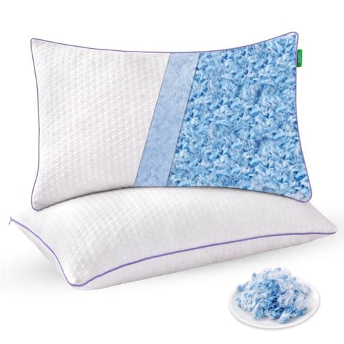 Favorland Cooling Bed Pillows Queen Size Set of 2 - Shredded Memory Foam Pillows for Sleeping 2 Pack - Gel Pillow Adjustable Firm Pillow Soft Pillows for Side Back Stomach Sleepers