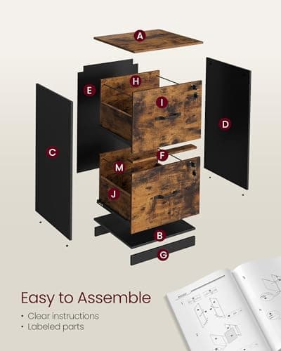 VASAGLE 2 Drawers File Cabinet with Lock, Printer Stand, Office Filing Cabinet Organizer, for A4 and Letter Size Documents, Rustic Brown and Ink Black UOFC061B01 6