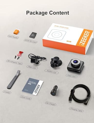 iZEEKER 2.5K Dash Cam Front and Rear with SD Card, 1440P Car Camera Dashboard, Dual Dashcam for Cars 170° Wide Angle, G-Sensor, Night Vision, 24H Parking Monitor Support, WDR 9