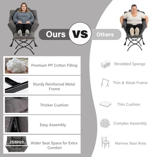 MBOOYOME Lazy Chair with Ottoman, Modern Accent Lounge Armchair with Armrests and a Side Pocket & Foldable Footstool, Leisure Reading Chair for Living Room, Bedroom, Dorm & Office, Dark Grey 5
