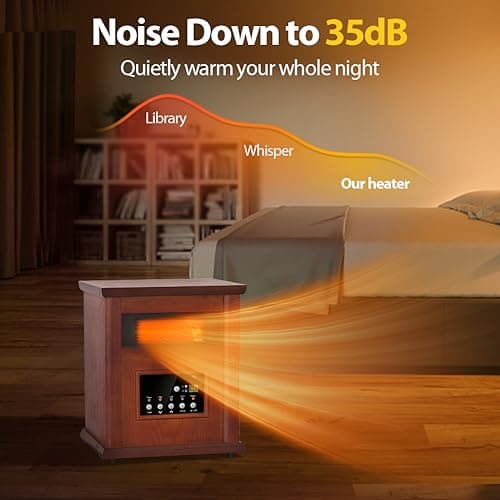 Electric Infrared Space Heaters for Indoor Room Use, LifePlus 1500W Box Space Heater with Wood Frame, Remote Control and Timer, Multiple Security Protections, Nice for Living Room Home Office 6