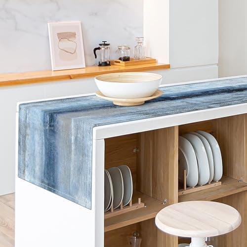 Blue Grey Table Runners Modern Art Farmhouse Linen Table Runners Dresser Scarves Retro Rustic Style for Party Kitchen Dining Table Coffee Holiday Party Decor (Blue Grey, 13"x 71") 6