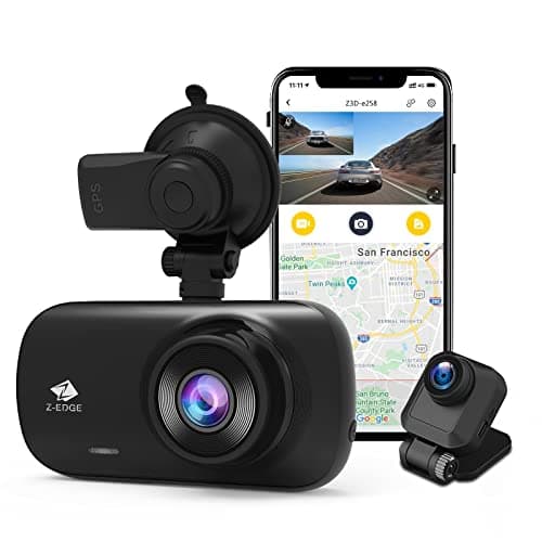 Dash Cam, Z-Edge Z3D 2560x1440P QHD, Front and Rear Dash Cam with WiFi, GPS, Dual Cam, Car DVR, Night Vision, Parking Mode, G-Sensor, Loop Recording