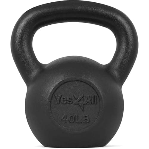 Yes4All Solid Cast Iron Kettlebell Weights Set – Great for Full Body Workout and Strength Training, K - Black 40lb