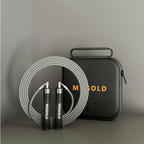MOGOLD Weighted Jump Ropes 1lb with Heavy-Duty PVC Wire Cable & Durable Leather Skipping Rope Handles, Best for Fitness, High-Intensity Strength Workouts (Grey, XL - 9'6(User Height 6'0 +)) 5