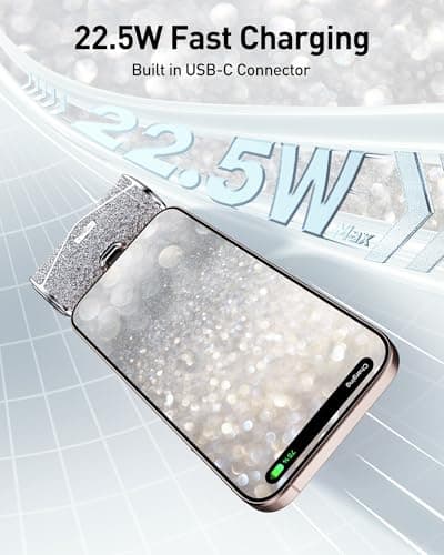 iWALK Upgraded Sparkly Portable Charger 22.5W, 5000mAh Power Bank for iPhone 17/16/15 Series, Mini Battery Pack with Built-in USB-C Connector Compatible with Samsung S25/24, iPad Pro/Air, AirPods 5