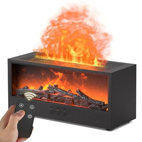 Omnexa Fireplace Flame Diffuser Air Humidifier, Essential Oil Diffuser with 7 Colors Light & Timer, Auto-Off Ultrasonic Cool Mist Aroma Humidifier for Home, Bedroom, Office, Yoga(Black)