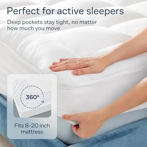 Cloud-Like Queen Mattress Topper - 100% Cotton Top Mattress Pad for Back Pain Relief - Breathable & Naturally Cooling for Hot Sleepers, White 5