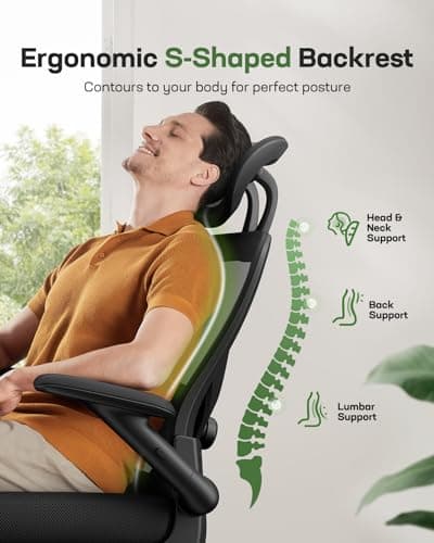 Marsail Ergonomic Mesh Office Chair High Back Desk Chair Adjustable Lumbar Support with Headrest Flip-Up Liftable Arms Swivel Computer Task Chair for Big and Tall People 5