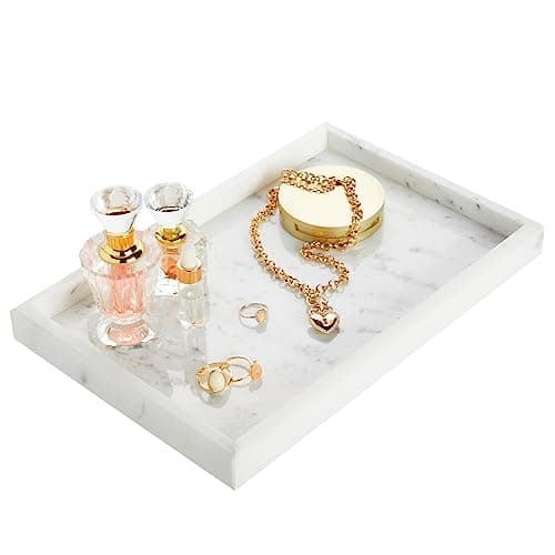 Juvale Large Marble Vanity Tray - Jewelry & Cosmetic Organizer with Drawer Organizer - Bathroom Display with Soap Tray - Home Accent Piece with Marble Decor - 11.7 x 7.7 x 1.1 in White 7