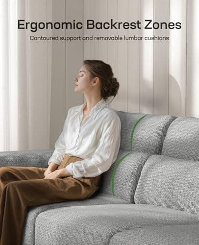 Marsail 89" Couch, 3-Seater Modern Sofa with Deep Seats, Comfy Upholstered Linen Sofas for Living Room, Apartment, Light Grey 7