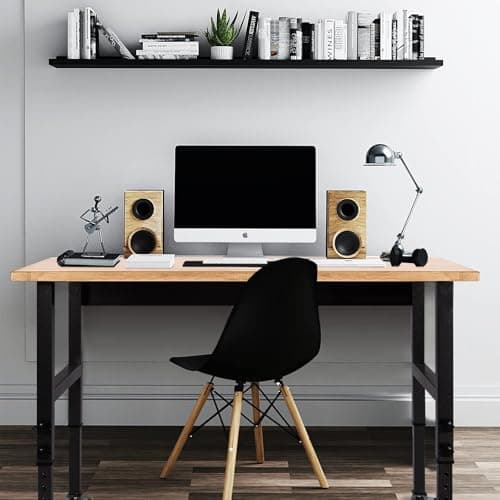 48" Adjustable Work Bench, Rubber Wood Top Workbench Heavy-Duty Work Table with Wheels, 2000 LBS Load Capacity Hardwood Work Benches for Garage, Workshop, Home, Office, Easy Assembly 9