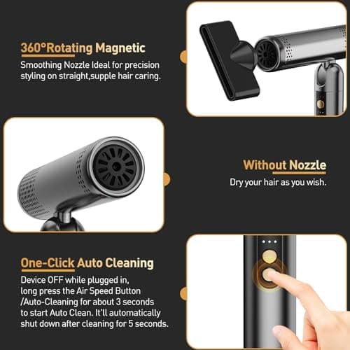 Quico Travel Hair Dryer Dual Voltage, 120,000 RPM Fast Drying BLDC Pocket Hair Dryers for Women with Concentrator 500M Negative Ions, Foldable Blow Dryer with Cold, 3 Heat&3 Speed Settings 8