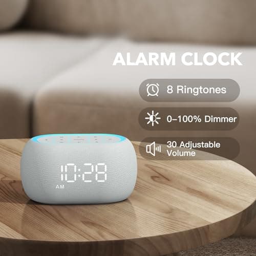 ANJANK White Noise Sound Machine Alarm Clock with Bluetooth Speaker, 21 Relaxing Sounds, 7 Night Lights,0-100% Dimmer/Sleep Timer/30-Level Volume Control,Sound Machine for Kids Adults Sleeping,Bedroom 6