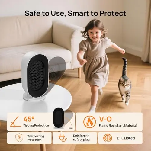 DUOMIY Space Heater for Indoor Use, 600W Electric Heater for Office with Three Adjustable Speeds, Overheating Protection, Tip-Over Shutoff (White) 6