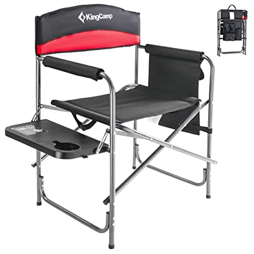 KingCamp Heavy Duty Camping Director Chair, Folding with Side Table & Storage, Red