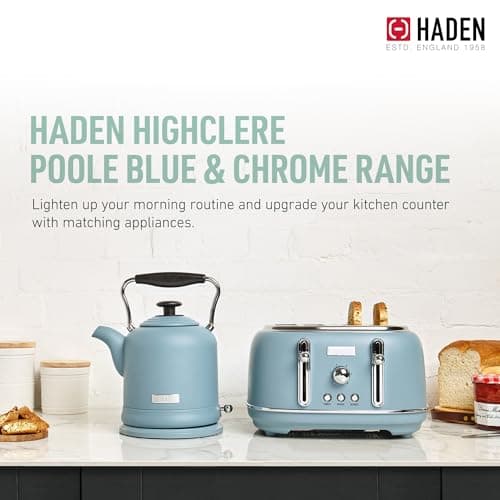 Haden Highclere Vintage Retro 1.5 Liter/6 Cup Capacity Innovative Cordless Electric Stainless Steel Tea Pot Kettle with 360 Degree Base, Pool Blue 5