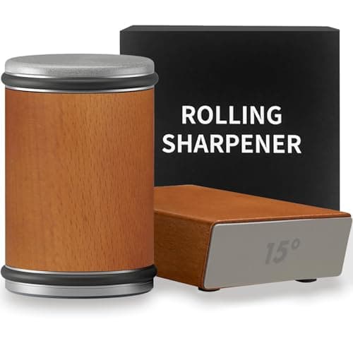 BIOBO Rolling Knife Sharpener Tool, Rolling Knife Sharpener Stone Kit, Kitchen Knife Sharpeners Diamonds and Ceramic Stone Set for Steel of Any Hardness and Two Grinding Angles Brown