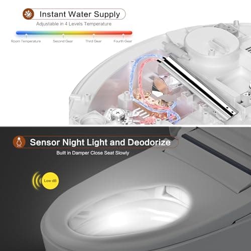 Bejoan FN1 Electronic Bidet Seat Elongated, Smart Toilet Bidet Seat, Bidet Attachment for Toilet Warm Water, Warm Air Dryer, Rear and Front Wash, LED Light 5