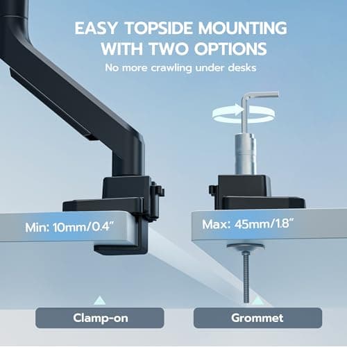 ARES WING Ultrawide Monitor Arm, Heavy Duty Single Monitor Mount for 13"-49" Curved Screens, Adjustable Stand for Desk with C-clamp & Grommet Base up to 40 LBS, Black 8