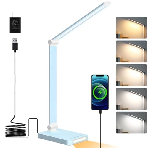 LED Desk Lamp with USB Ports,Touch Desk Lamps for Home Office with 5 Color Modes,3 Brightness Desk Light with Small Night Light,Reading Lamp Table Lamp for Bedroom Bedside Study Blue （with adapter）