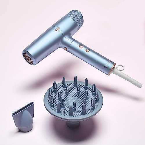 INFINITIPRO BY CONAIR Digital Dryer, Frizz-Reducing Ionic Hair Blow Dryer with Diffuser and Concentrator Attachments, Up to 5x More Speed and 90,000 RPMs for Advanced Drying Power, Blue 9