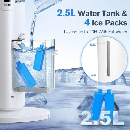 Windowless Portable Air Conditioners, 36’’ Evaporative Air Cooler w/Remote, 2.5L Water Tank & 4 Ice Packs, 12H Timer Auto-off, 70° Oscillating, Quiet Cooling Tower Fan For Bedroom Living Room Office 5