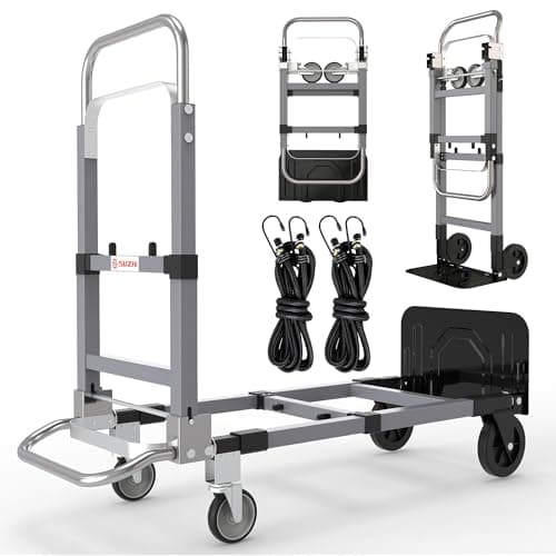 3 in 1 Convertible Hand Truck Dolly Cart with Wheels Collapsible/Folding handtruck Dolly / 2 Straps/Adjustable Height/for Luggages/Cartons/Warehouse/Supermarket/Office / 500 Lbs Load