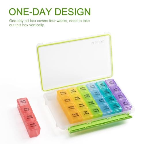 Sukuos Monthly Pill Organizer 28 Day, Large Moisture-Resistant Pill Box Cases with Dust-Proof Box and Clear Lid for Vitamin/Fish Oil/Supplements, Easy to Open and Clean 6