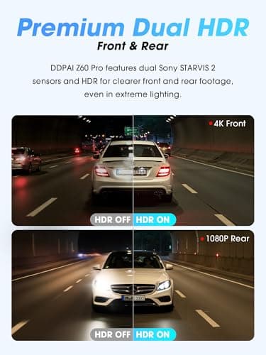 DDPAI 4K Dash Cam Front and Rear, Dual STARVIS 2 IMX678 IMX662 Dashcam,4K+1080P HDR Car Camera With Bulit-in 32G eMMC, 3K/60FPS,4G LTE Support,5G WiFi GPS, 3" IPS,Night Vision,24H Parking Mode,Z60 Pro 6
