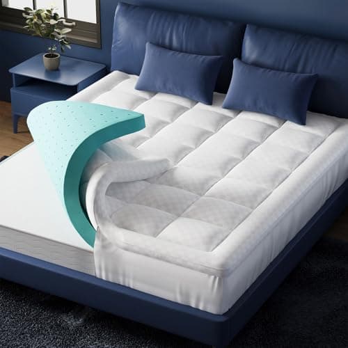Belffin Queen Size Dual Layer 4 Inch Thick Memory Foam Mattress Topper, 3 Inch Gel Memory Foam for Pain Relief Support Plus 1 Inch Cooling Pillow Top Mattress Pad Cover Odor-Free, White 8
