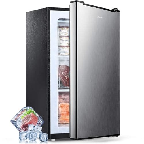Anypro Compact Mini Upright Freezer 3 Cu.Ft with 3 Pull-down Drawer Doors and Adjustable Thermostat, Single Door Small Deep Standing Freezer Rapid Cooling for Home, Office, Dorm, Garage, Silver