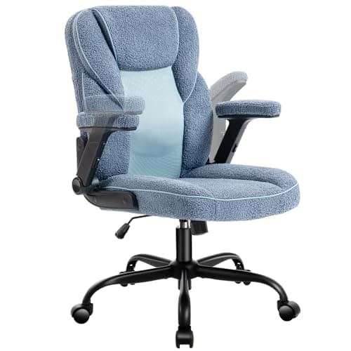 SEATZONE Home Office Desk Chairs with Wheels and Armrests,Office Chair Comfortable Ergonomic Mesh with Teddy Fleece Fabric Executive Computer Chairs for Adults and Teens,Blue