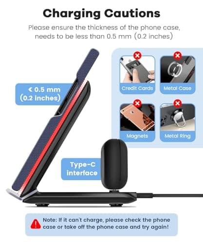 RGBTRON Wireless Charging for Samsung Galaxy Z-Fold Series, 2-in-1, 15W Fast Wireless for Galaxy Z Fold 6/5/4/3, S24/S23/S22,Note20 Ultra, Galaxy Buds2 Pro/2/Live, Black (PD Adapter Included) 6