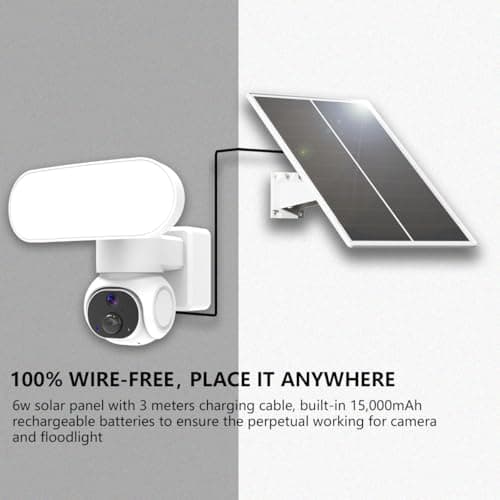 NIUNIUEV Solar Floodlight Security Camera,Wireless Outdoor Security PTZ Camera,100% Wire-Free,2K HD Resolution,2.4GHz WiFi Camera,Color Night Vision,Two-Way Talk (Only Camera) 6