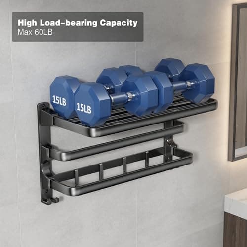 VOLDRA 24-Inch Towel Rack,Bathroom Towel Shelf with 2 Towel Bar Foldable Towel Holder with 7 Hooks Towel Storage Organizer for Bathroom & Lavatory Wall Mounted (Matte Black) 5