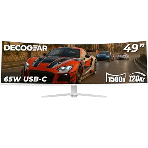 Deco Gear 49" Curved Ultrawide 5K Gaming Monitor, 32:9, 120 Hz, 101% NTSC 100% sRGB, USB-C 65W, Adjustable, Home Office and Entertainment Workstation - Exclusive White Edition