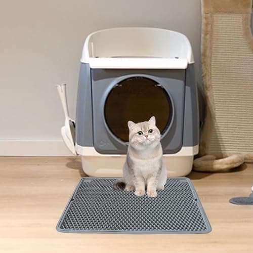 windhunt Cat Litter Mat Double Layer, Kitty Litter Box Mat Small Waterproof Urine Proof Trapping, Easy Clean, Silicone Cat Supplies & Accessories for Indoor Pets (Grey, 19.68x14.96x0.39 in) 8