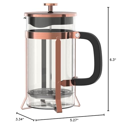 QUQIYSO Coffee Maker 304 Stainless Steel French Press with 4 Filter, Heat Resistant Durable, Easy to Clean, Borosilicate Glass Coffee Press, 100% BPA Free Teapot, 21 ounce, copper 8