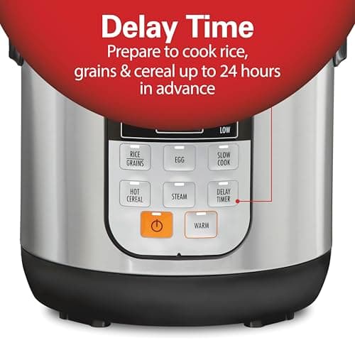 Hamilton Beach Digital Programmable Rice Cooker & Food Steamer, with Slow Hard-Boiled Egg Functions, Egg/Steam Tray, Small & Compact, 6 Cups Cooked (3 Uncooked), Stainless Steel (37524) 7