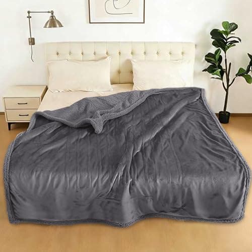 Electric Heated Blanket Full Size 72" x 84" - 5 Heat Settings & 10H Auto-Off, Microplush Flannel & Sherpa Lining, Machine Washable, Overheat Protection, Ideal Gifts for Home/Bedroom/Sofa, Dark Gray 8