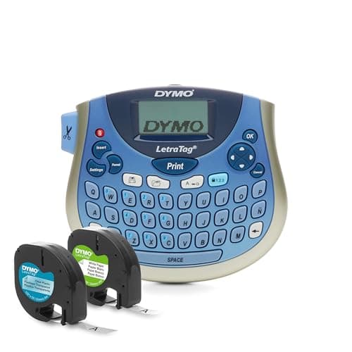 DYMO LetraTag Bundle, Handheld 100T Printer, Portable, QWERTY Keyboard, Includes 13ft Black on White Labels and 13ft Black on Clear Labels - Home Organization, Crafting, Labeling