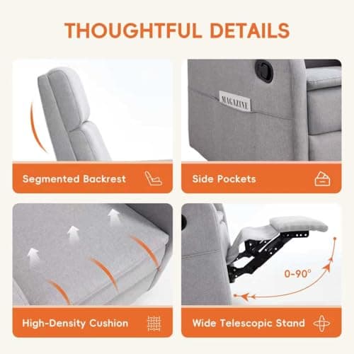 Ketaiyou Swivel Rocking Recliner Chair for Adults, Rocker Nursery Glider Chair for Living Room Bedroom, Upholstered Fabric Reclining Single Sofa Chair(Light Grey) 7