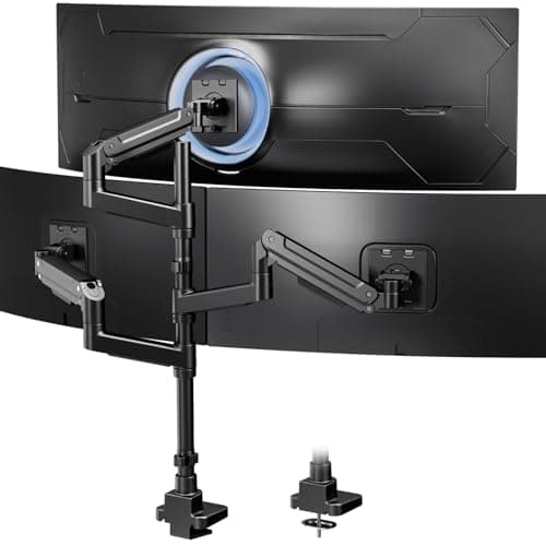 Triple Monitor Mount for up to 49-inch Screens - Heavy Duty Triple Monitor Arm Desk Mount for Ultrawide Monitors, Fully Adjustment, Max Load 20KG per Screen, VESA 75x75 / 100x100 mm, Black