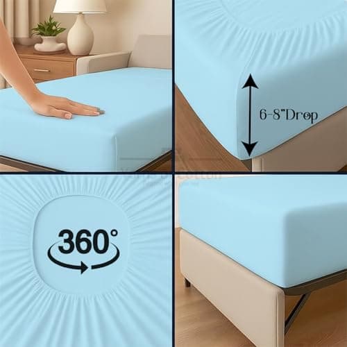 2 Pack Fitted Hospital Bed Sheets - Soft Microfiber Hospital Fitted Sheet - Hospital Bed Fitted Sheets (Light Blue, 36" x 84" x 12") 6