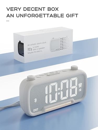 ROCAM Clock Radio, FM Radio Alarm Clock for Bedroom Modern Design, Auto Scan 20 Presets Auto-Off Sleep Timer, Bluetooth Speaker, Night Light, USB Ports, Brightness Dimmer 8