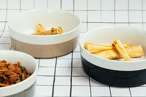 Waggo Dipper Ceramic Dog Bowl for Small and Large Breeds - Heavyweight and Durable Pet Food and Water Dish Crock, Dishwasher Safe, Modern (Vintage Grey, Large) 8